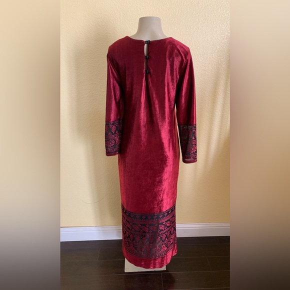VTG Ruth Norman Neiman Marcus Sz Small Burgundy Velvet Long Sleeve Burnout Dress - Picture 4 of 11